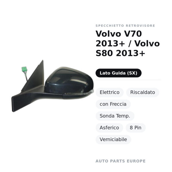 Außenspiegel Links Volvo V70 2013+ / Volvo S80 2013+ – Elektrisch, Beheizt, mit Blinker, Temperatursensor, Asphärisch, 8