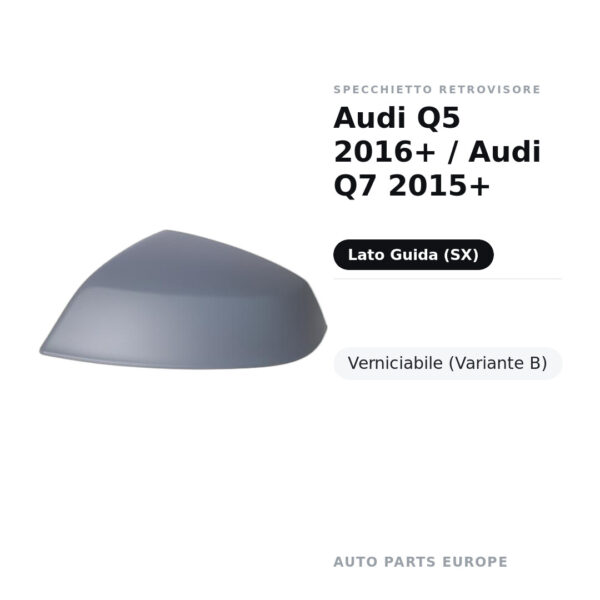 Calotta Specchietto Retrovisore Sinistro Audi Q5 2016+ / Audi Q7 2015+ – Verniciabile – foto 2