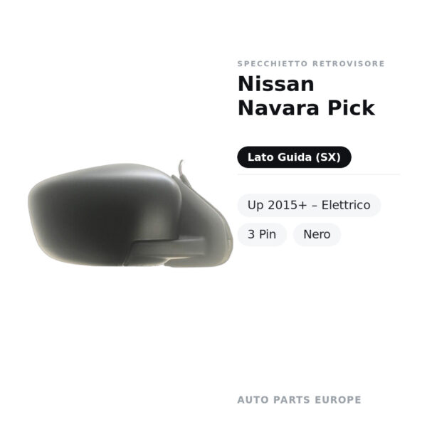 Außenspiegel Links Nissan Navara Pick-Up 2015+ – Elektrisch, 3-polig, Schwarz – Bild 2