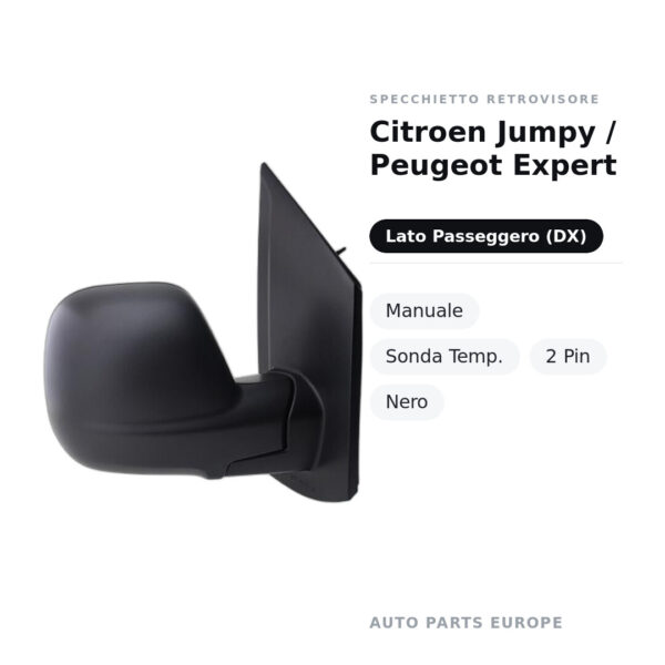 Specchietto Retrovisore Destro Citroen Jumpy / Peugeot Expert – Manuale, Sonda Temp., 2 Pin, Nero – foto 2