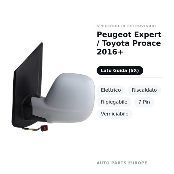 Specchietto Retrovisore Sinistro Peugeot Expert / Toyota Proace 2016+ – Elettrico, Riscaldato, Ripiegabile, 7 Pin