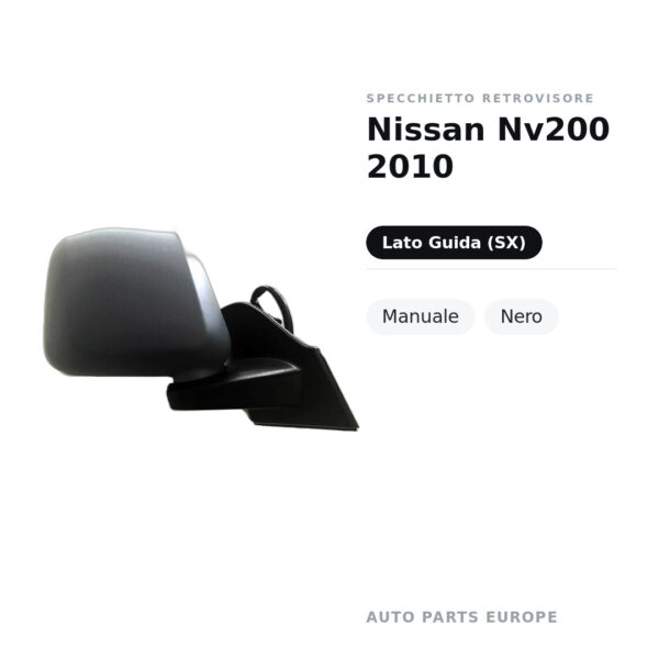 Specchietto Retrovisore Sinistro Nissan Nv200 2010 – Manuale, Nero – foto 2