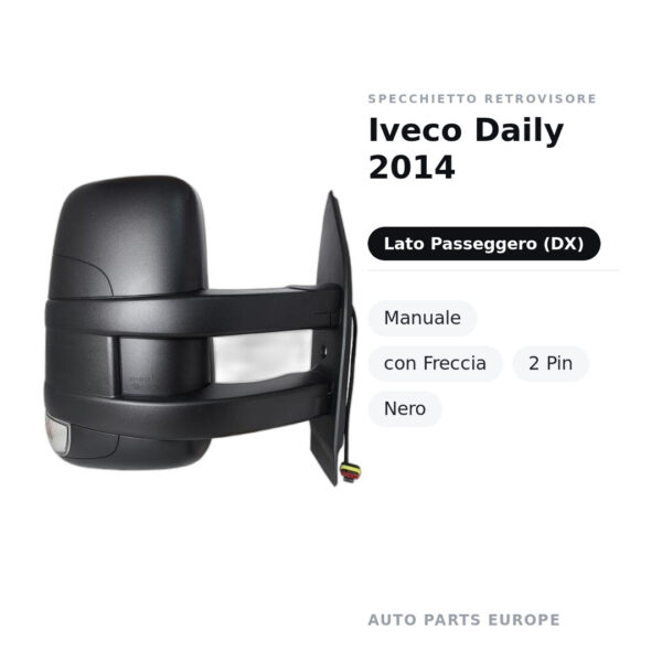 Specchietto Retrovisore Destro Iveco Daily 2014 – Manuale, con Freccia, 2 Pin, Nero – foto 2