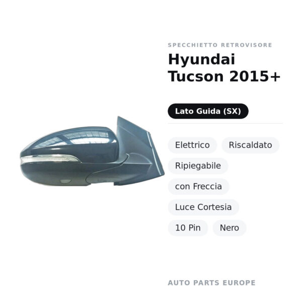 Specchietto Retrovisore Sinistro Hyundai Tucson 2015+ – Elettrico, Riscaldato, Ripiegabile, con Freccia, Luce Cortesia, 10