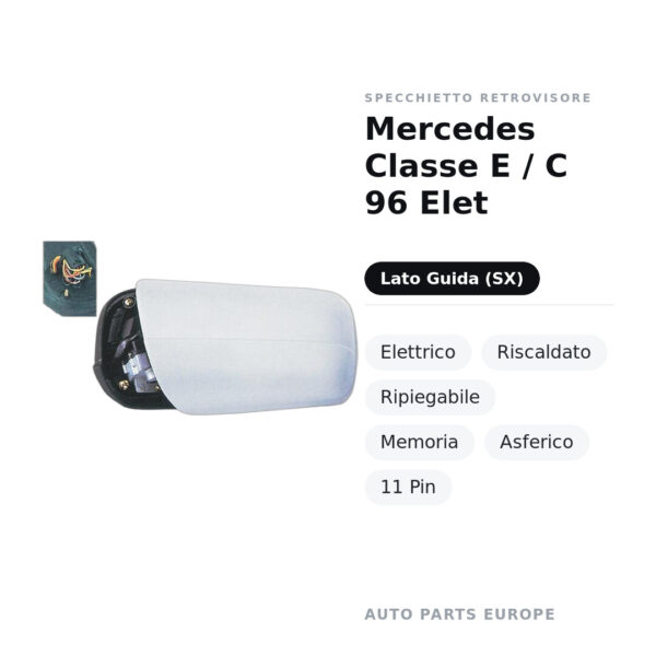 Specchietto Retrovisore Sinistro Mercedes Classe E / C 96 Elet – Elettrico, Riscaldato, Ripiegabile, Memoria, Asferico, 11