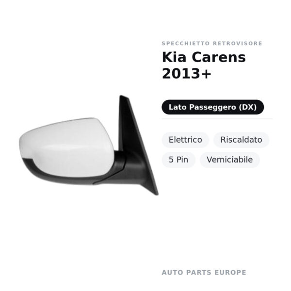 Specchietto Retrovisore Destro Kia Carens 2013+ – Elettrico, Riscaldato, 5 Pin, Verniciabile – foto 2