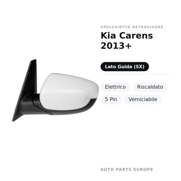 Specchietto Retrovisore Sinistro Kia Carens 2013+ – Elettrico, Riscaldato, 5 Pin, Verniciabile – foto 2