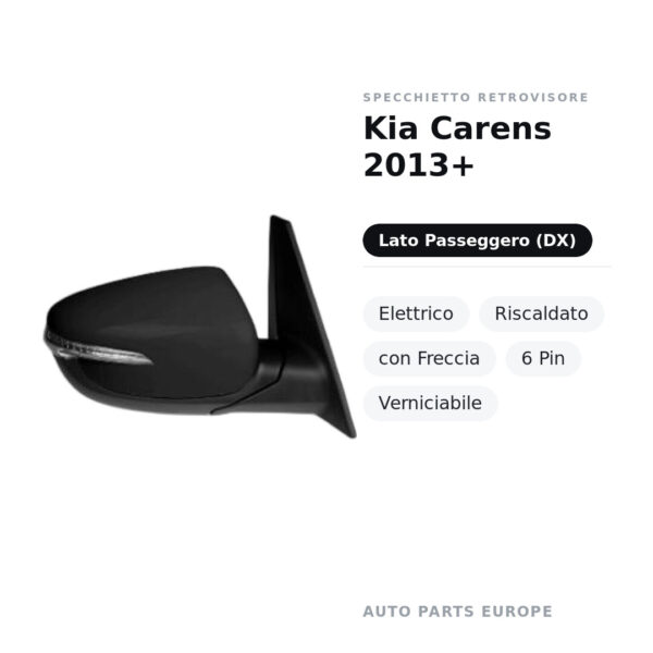 Specchietto Retrovisore Destro Kia Carens 2013+ – Elettrico, Riscaldato, con Freccia, 6 Pin, Verniciabile – foto 3