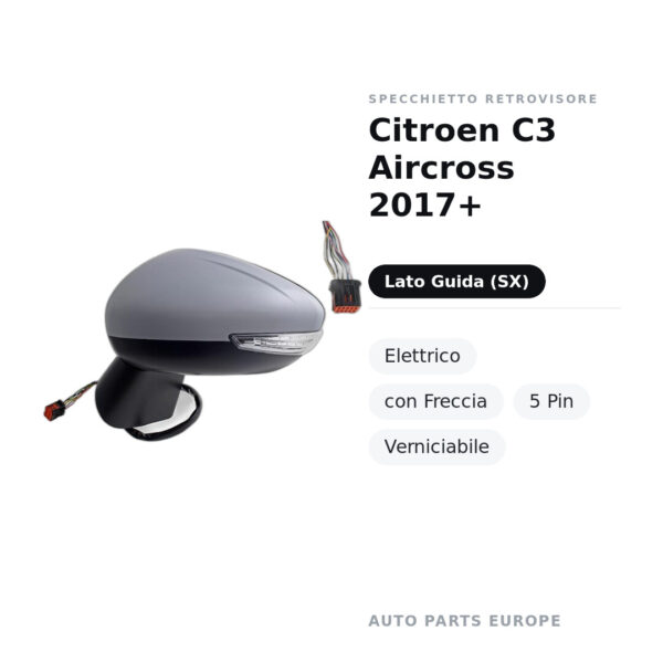 Außenspiegel Links Citroen C3 Aircross 2017+ – Elektrisch, mit Blinker, 5-polig, Lackierbar – Bild 2