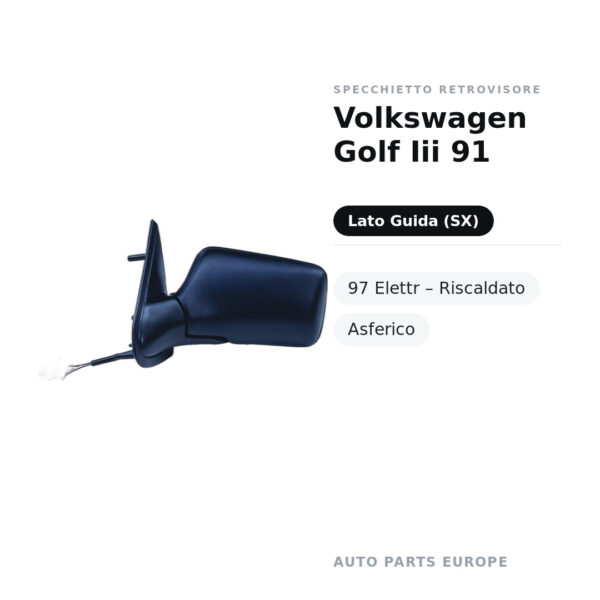 Außenspiegel Links Volkswagen Golf Iii 91-97 Elektr – Beheizt, Asphärisch – Bild 2