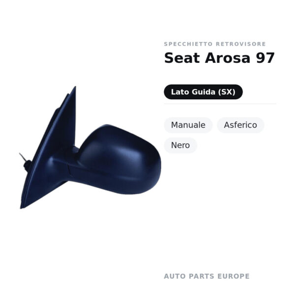 Specchietto Retrovisore Sinistro Seat Arosa 97 – Manuale, Asferico, Nero – foto 2