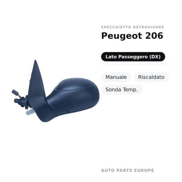 Außenspiegel Rechts Peugeot 206 – Manuell, Beheizt, Temperatursensor – Bild 2