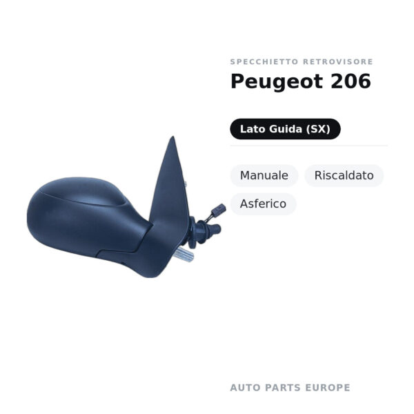 Außenspiegel Links Peugeot 206 – Manuell, Beheizt, Asphärisch – Bild 2