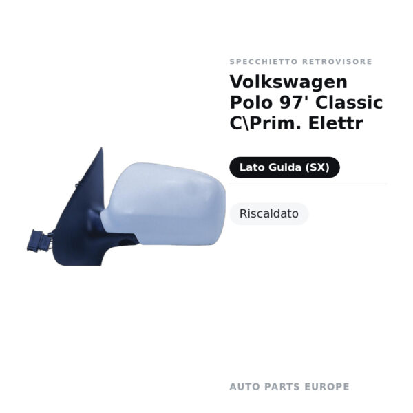 Specchietto Retrovisore Sinistro Volkswagen Polo Classic 1997 – Elettrico, Riscaldato, Verniciabile – foto 2