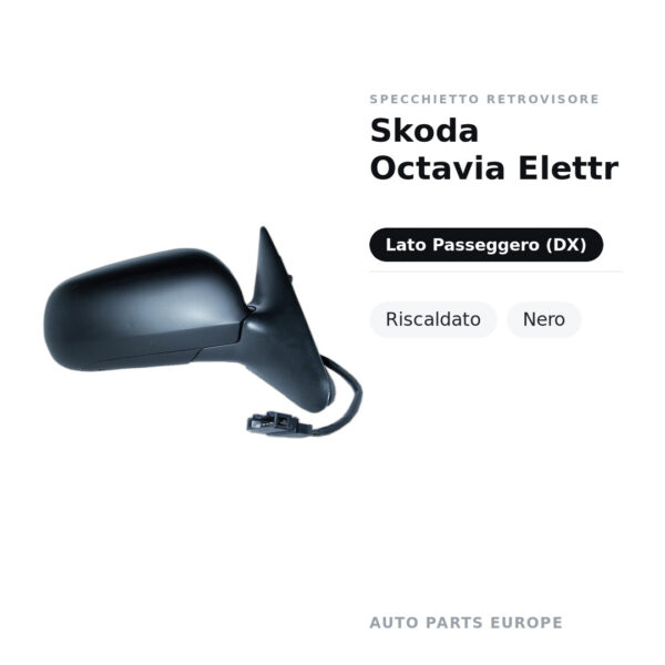 Specchietto Retrovisore Destro Skoda Octavia Elettr – Riscaldato, Nero – foto 2