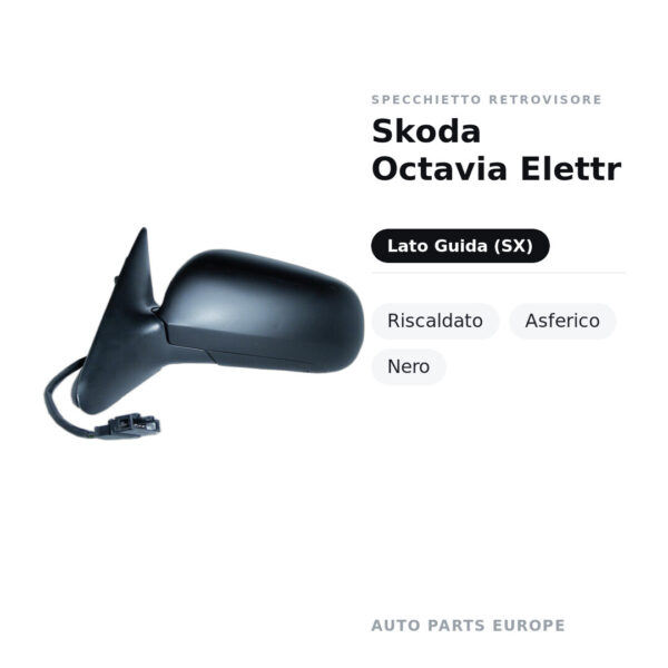 Specchietto Retrovisore Sinistro Skoda Octavia Elettr – Riscaldato, Asferico, Nero – foto 2