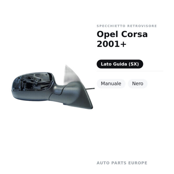 Specchietto Retrovisore Sinistro Opel Corsa 2001+ – Manuale, Nero – foto 2
