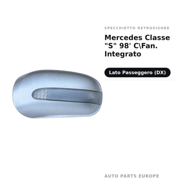 Calotta Specchietto Retrovisore Destro Mercedes Classe “S” 98′ CFan. Integrato – Verniciabile, con foro fanale freccia