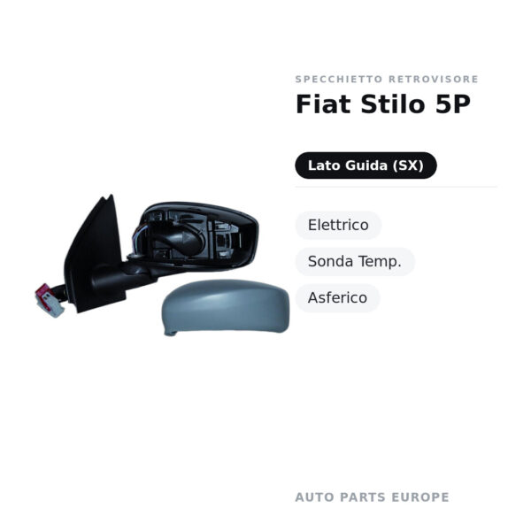 Specchietto Retrovisore Sinistro Fiat Stilo 5P – Elettrico, Sonda Temp., Asferico – foto 2