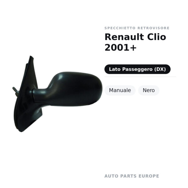 Außenspiegel Rechts Renault Clio 2001+ – Manuell, Schwarz – Bild 2