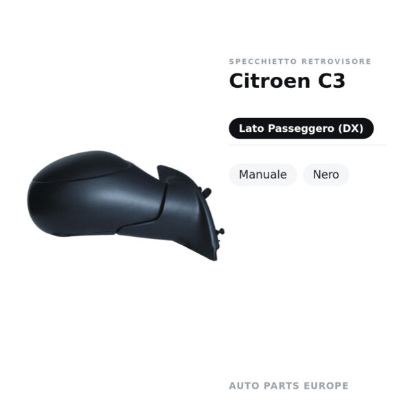 Specchietto Retrovisore Destro Citroen C3 – Manuale, Nero – foto 2