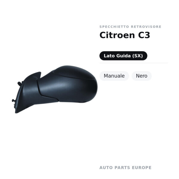 Specchietto Retrovisore Sinistro Citroen C3 – Manuale, Nero – foto 2
