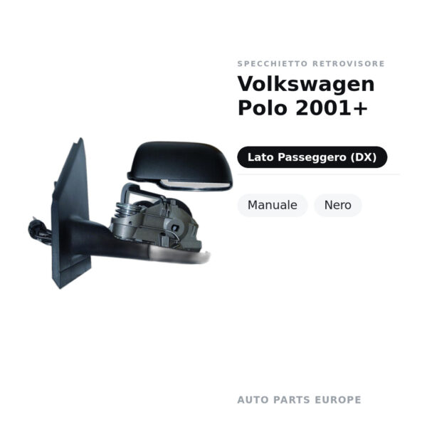 Specchietto Retrovisore Destro Volkswagen Polo 2001+ – Manuale, Nero – foto 2