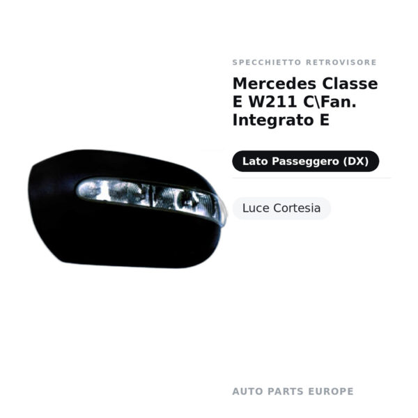 Calotta Specchietto Retrovisore Destro Mercedes Classe E W211 CFan. Integrato E – Verniciabile, con foro fanale freccia