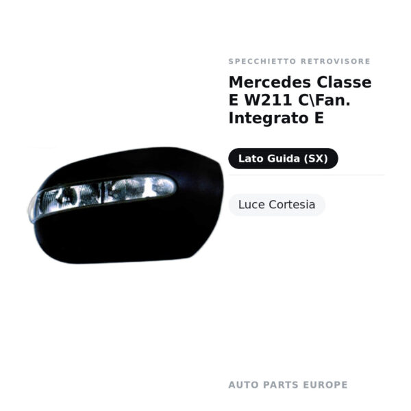 Calotta Specchietto Retrovisore Sinistro Mercedes Classe E W211 CFan. Integrato E – Verniciabile, con foro fanale freccia
