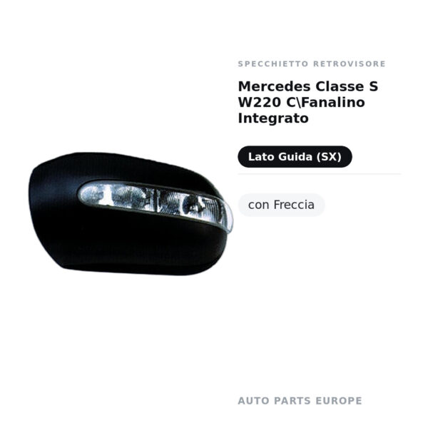 Calotta Specchietto Retrovisore Sinistro Mercedes Classe S W220 CFanalino Integrato – Verniciabile, con foro fanale freccia