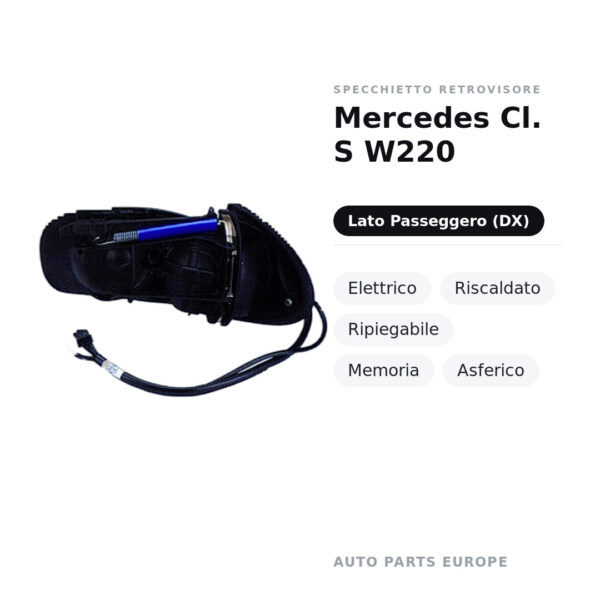 Specchietto Retrovisore Destro Mercedes Cl. S W220 – Elettrico, Riscaldato, Ripiegabile, Memoria, Asferico – foto 2