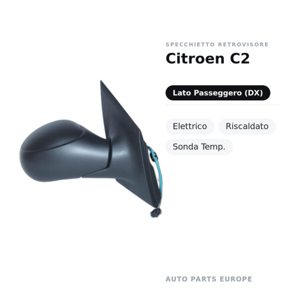 Specchietto Retrovisore Destro Citroen C2 – Elettrico, Riscaldato, Sonda Temp. – foto 2