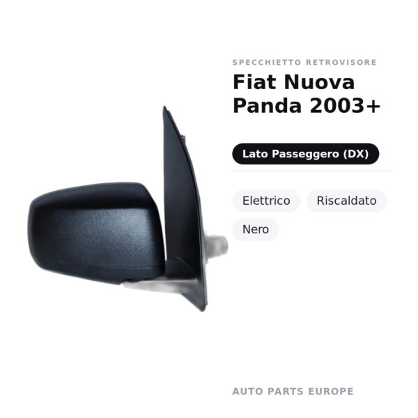 Specchietto Retrovisore Destro Fiat Nuova Panda 2003+ – Elettrico, Riscaldato, Nero – foto 2