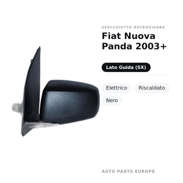 Specchietto Retrovisore Sinistro Fiat Nuova Panda 2003+ – Elettrico, Riscaldato, Nero – foto 2