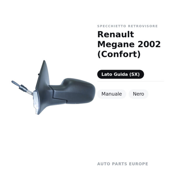 Specchietto Retrovisore Sinistro Renault Megane 2002 (Confort) – Manuale, Nero – foto 2