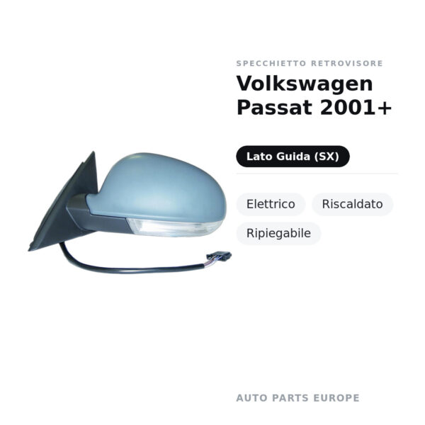 Außenspiegel Links Volkswagen Passat 2001+ – Elektrisch, Beheizt, Klappbar – Bild 2