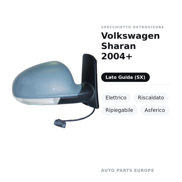 Specchietto Retrovisore Sinistro Volkswagen Sharan 2004+ – Elettrico, Riscaldato, Ripiegabile, Asferico – foto 2