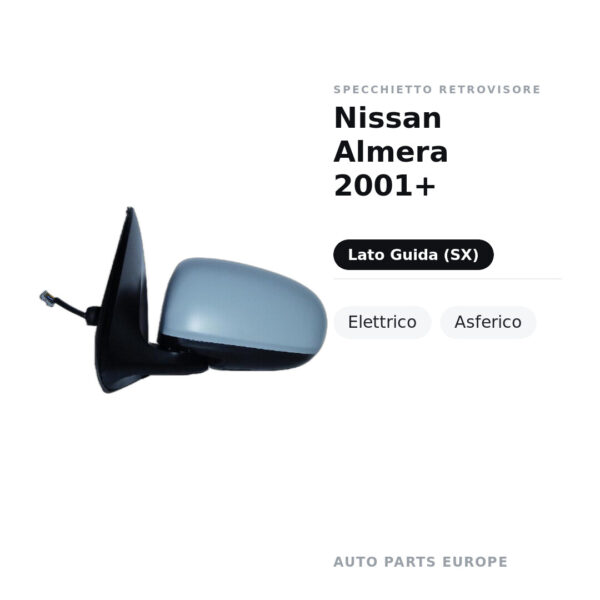 Specchietto Retrovisore Sinistro Nissan Almera 2001+ – Elettrico, Asferico – foto 2