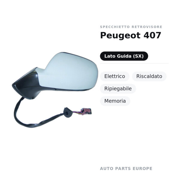 Außenspiegel Links Peugeot 407 – Elektrisch, Beheizt, Klappbar, Memory-Funktion – Bild 2