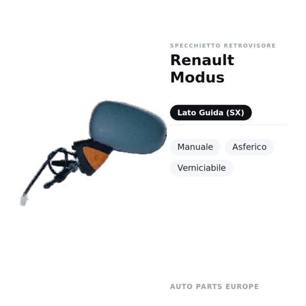 Außenspiegel Links Renault Modus – Manuell, Asphärisch, Lackierbar – Bild 2