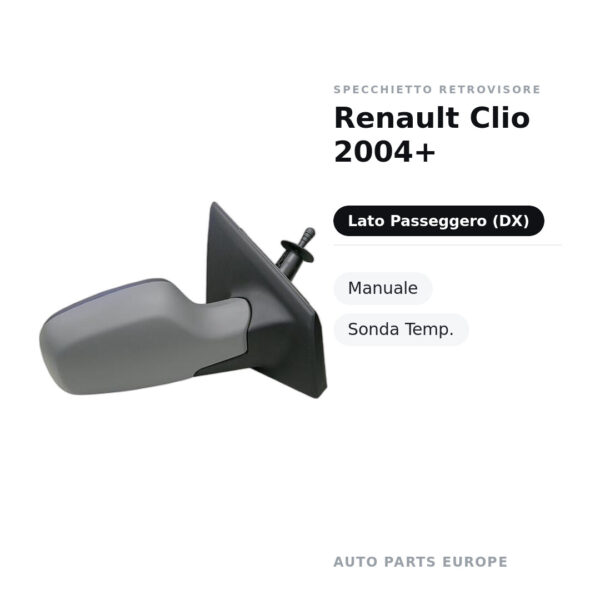 Außenspiegel Rechts Renault Clio 2004+ – Manuell, Temperatursensor – Bild 2
