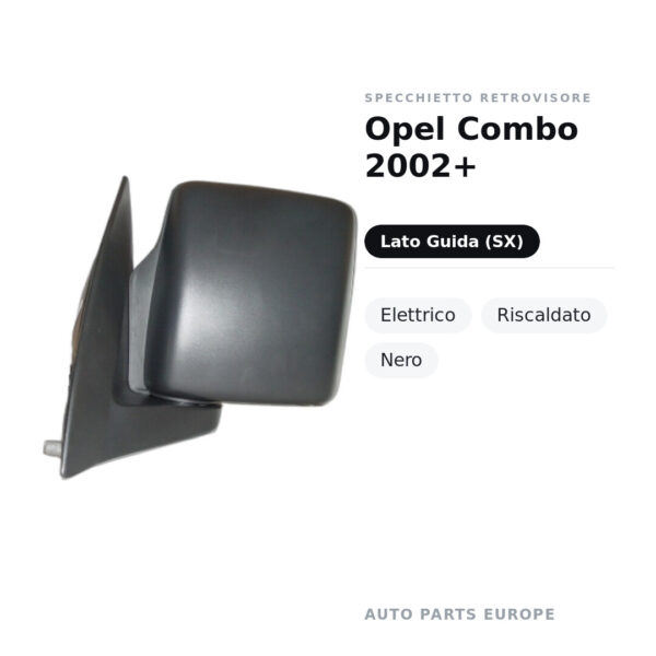 Specchietto Retrovisore Sinistro Opel Combo 2002+ – Elettrico, Riscaldato, Nero – foto 2