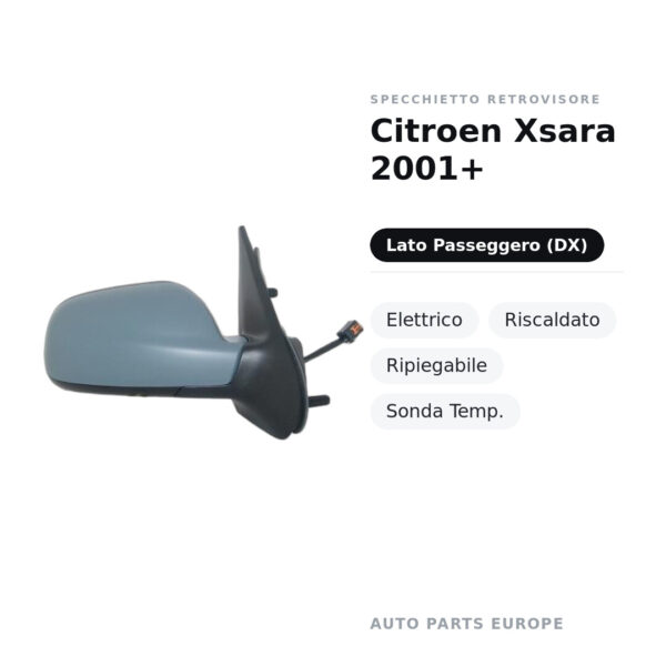 Außenspiegel Rechts Citroen Xsara 2001+ – Elektrisch, Beheizt, Klappbar, Temperatursensor – Bild 2