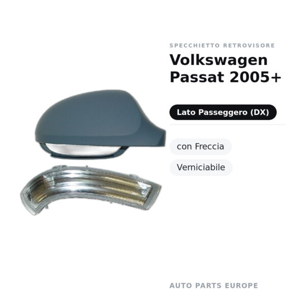 Calotta Specchietto Retrovisore Destro Volkswagen Passat 2005+ – Verniciabile, con foro fanale freccia – foto 2