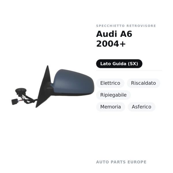 Specchietto Retrovisore Sinistro Audi A6 2004+ – Elettrico, Riscaldato, Ripiegabile, Memoria, Asferico – foto 2
