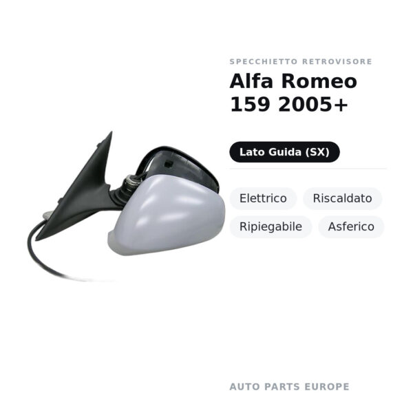Specchietto Retrovisore Sinistro Alfa Romeo 159 2005+ – Elettrico, Riscaldato, Ripiegabile, Asferico – foto 2