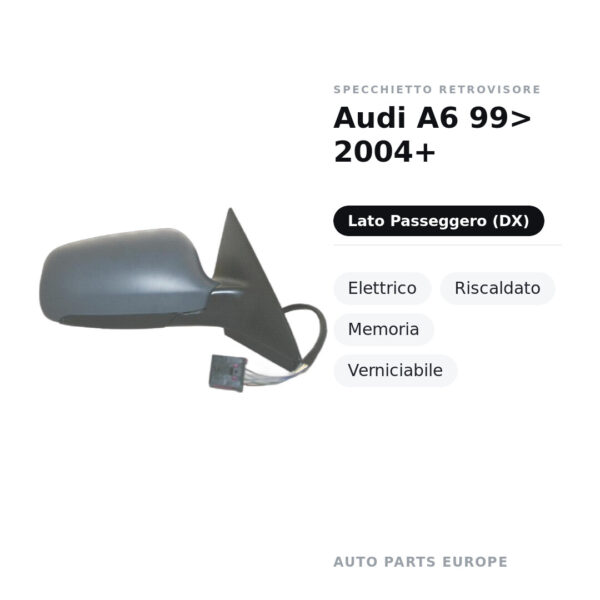 Außenspiegel Rechts Audi A6 99> 2004+ – Elektrisch, Beheizt, Memory, Lackierbar – Bild 2
