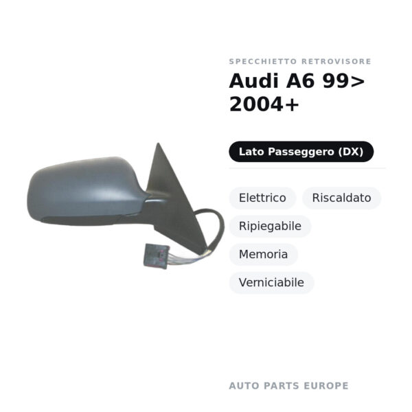 Außenspiegel Rechts Audi A6 99> 2004+ – Elektrisch, Beheizt, Klappbar, Memory, Lackierbar – Bild 2