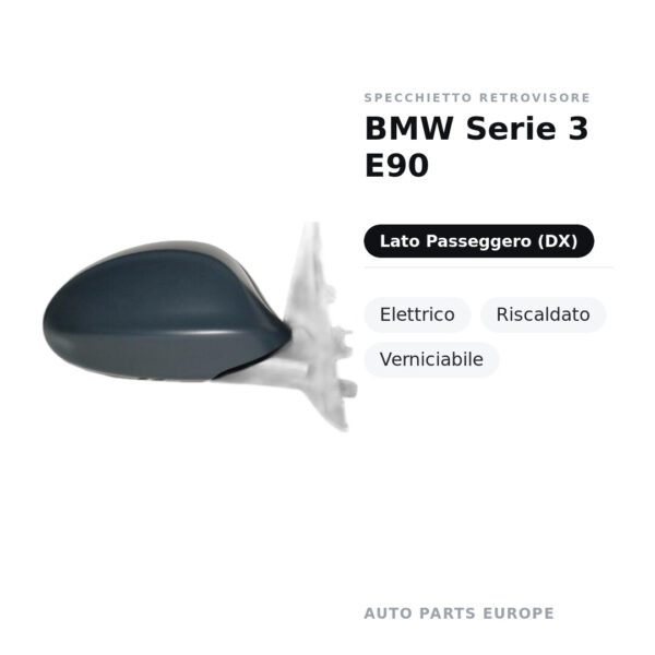 Specchietto Retrovisore Destro BMW Serie 3 E90 – Elettrico, Riscaldato, Verniciabile – foto 2