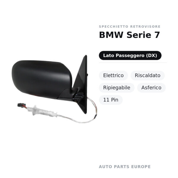 Specchietto Retrovisore Destro BMW Serie 7 – Elettrico, Riscaldato, Ripiegabile, Asferico, 11 Pin – foto 2